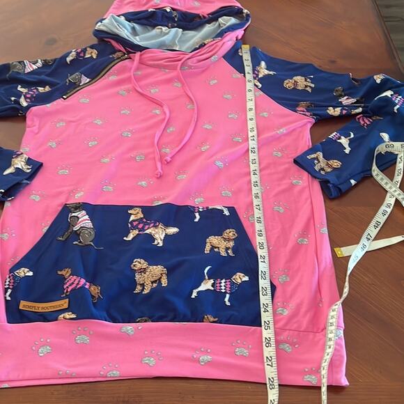 Simply Southern  Dog Print Double Hooded Pullover Top Pink  Woman Size Medium - Picture 12 of 12